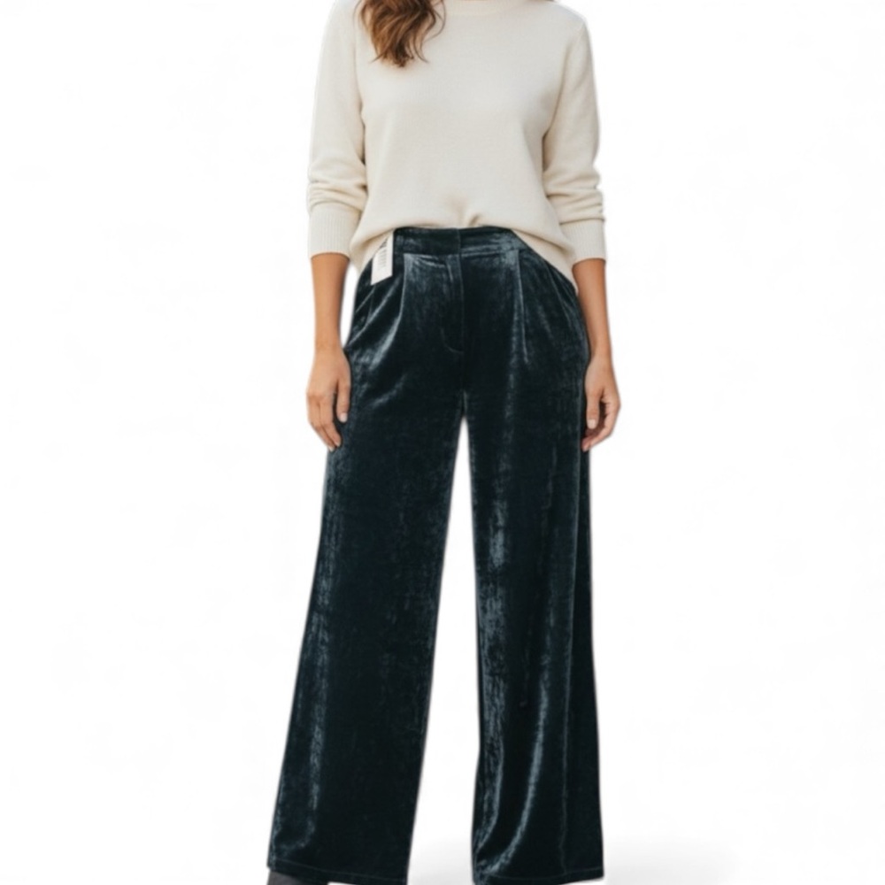 12th Tribe Wide Leg Velvet Pants in Dark Green